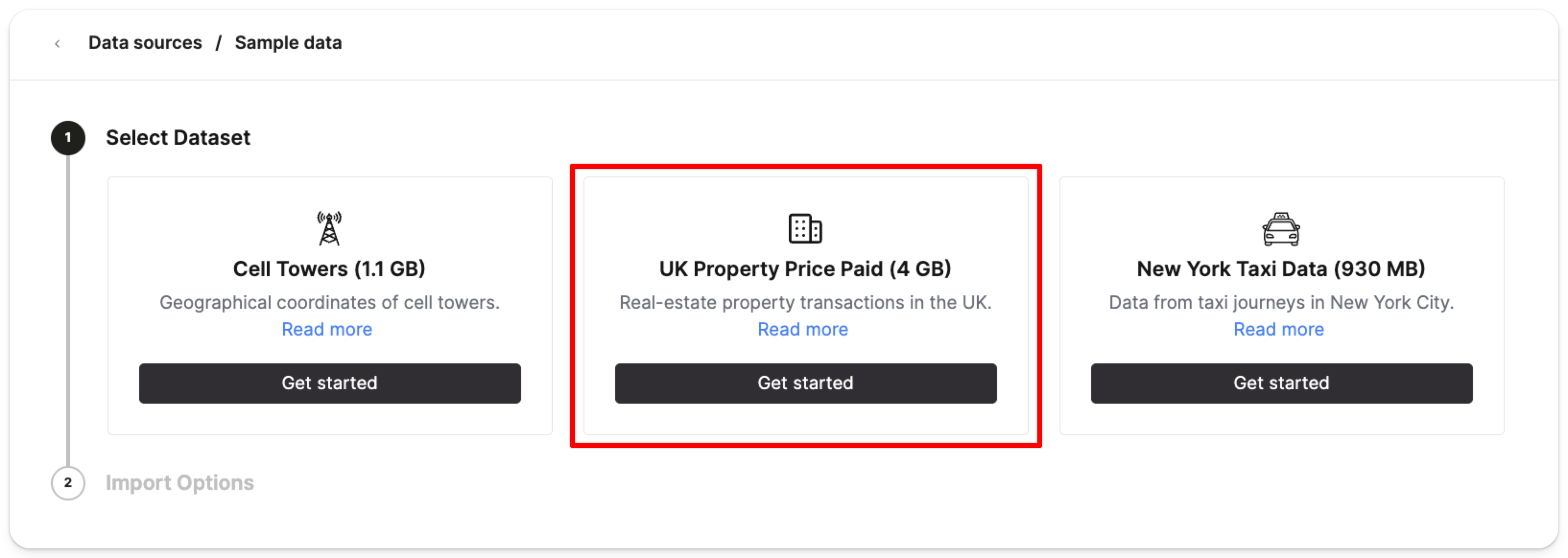 Выбор набора данных UK price paid